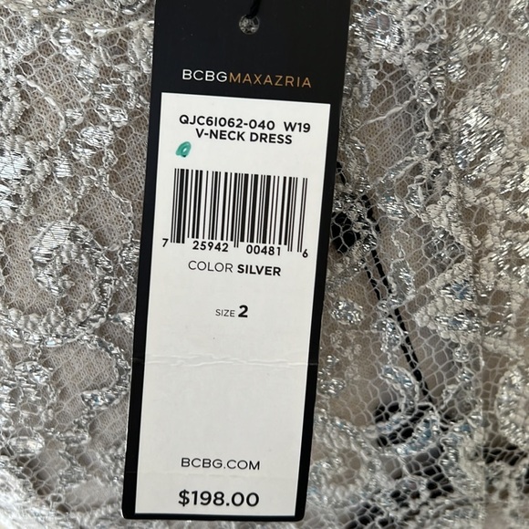 New! BCBGMaxazaria SZ 2, grey silver metallic over slip Lynette dress. - Picture 8 of 14